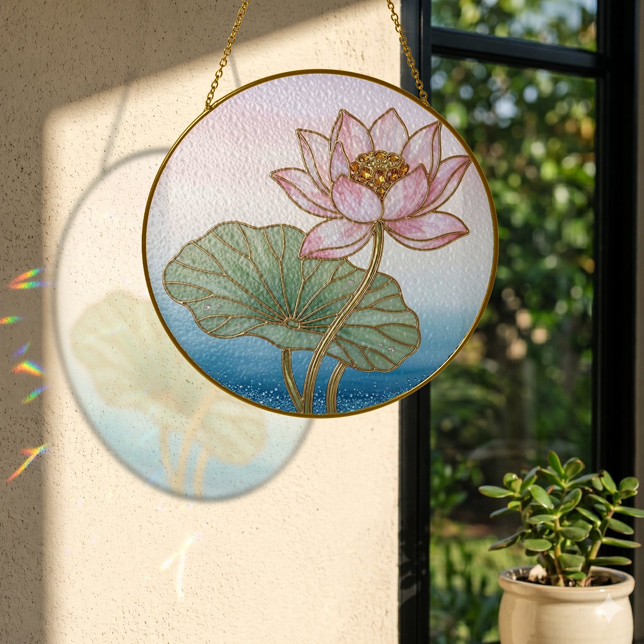 Pink lotus blossom suncatcher view 4
