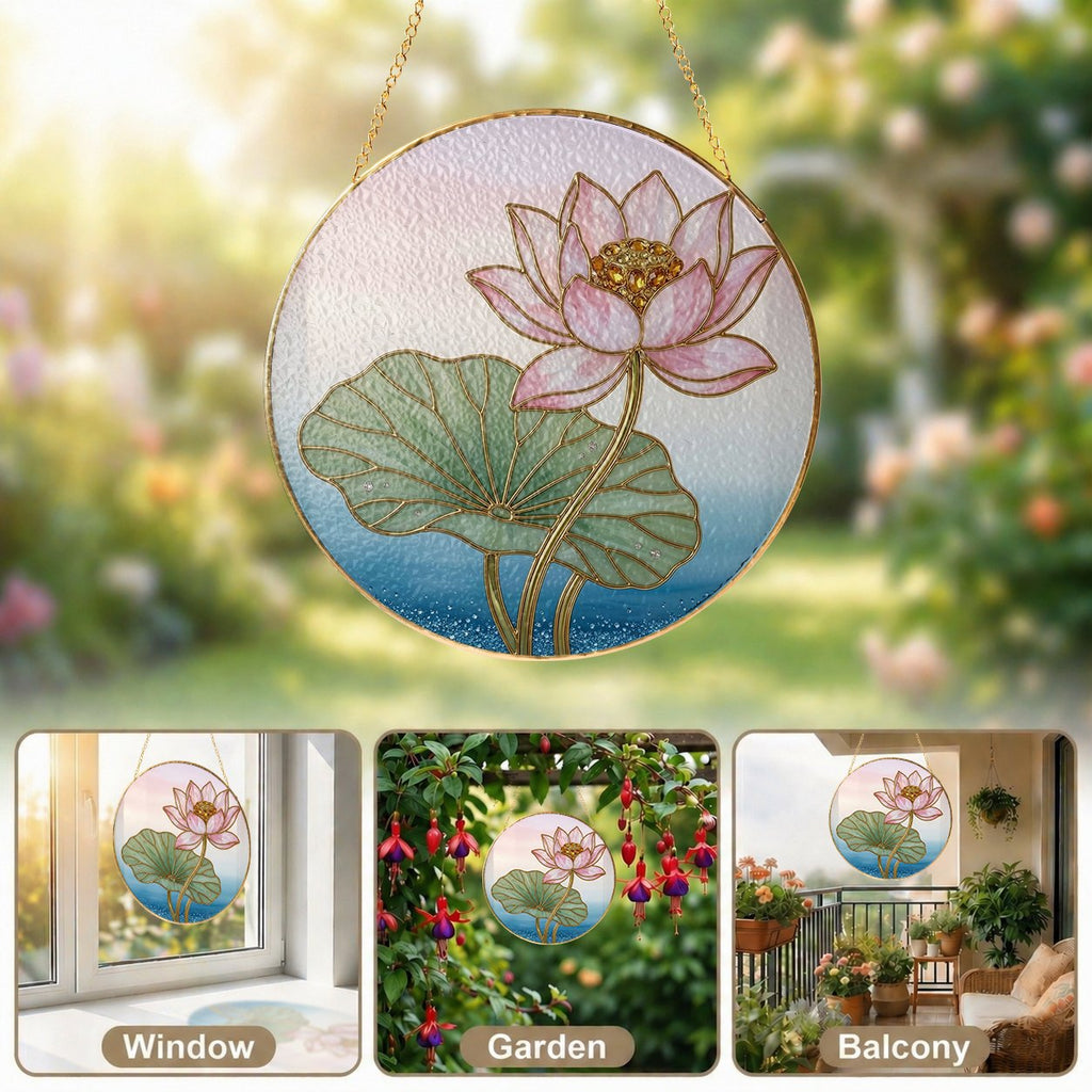 Pink lotus blossom suncatcher view 5