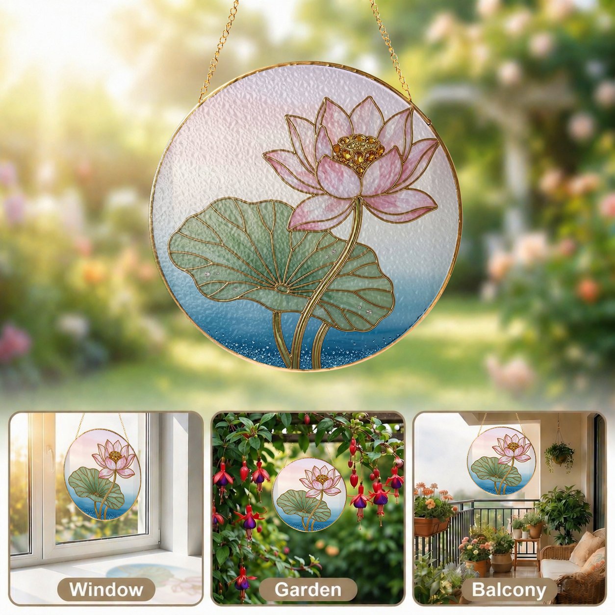 Pink lotus blossom suncatcher view 5