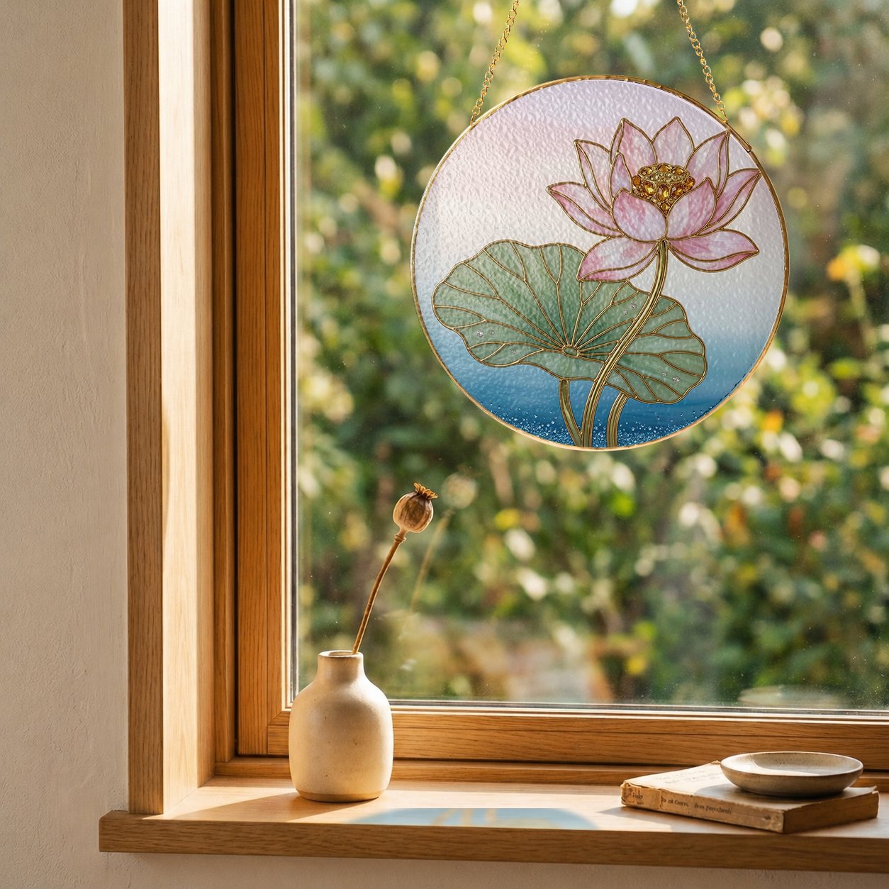 Pink lotus blossom suncatcher view 11
