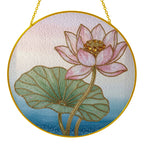 Pink lotus blossom stained glass suncatcher lifestyle