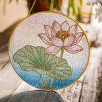 Pink lotus blossom stained glass suncatcher window