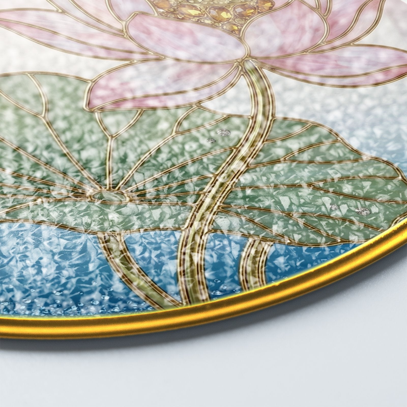 Pink lotus blossom stained glass suncatcher detail