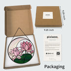 Pink lotus stained glass suncatcher in Pixiwoo gift box with protective foam