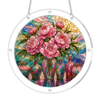 Pink peony acrylic puzzle suncatcher, colorful DIY floral window decor