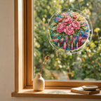 Pink peony acrylic puzzle suncatcher, colorful DIY floral window decor