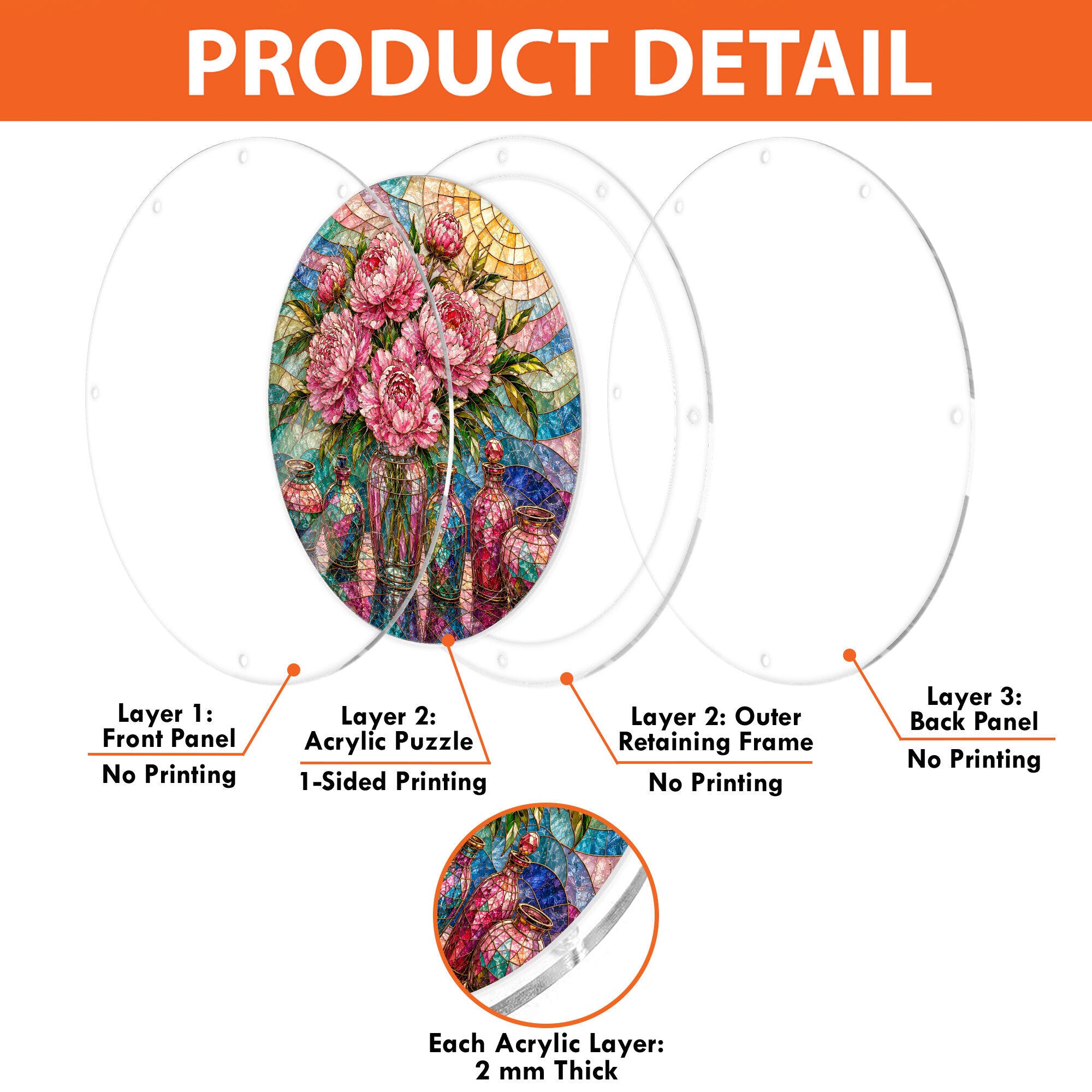Pink peony acrylic puzzle suncatcher, colorful DIY floral window decor