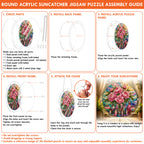 Pink peony acrylic puzzle suncatcher, colorful DIY floral window decor