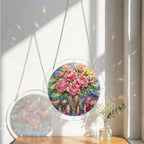 Pink peony acrylic puzzle suncatcher, colorful DIY floral window decor