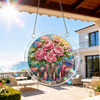 Pink peony acrylic puzzle suncatcher, colorful DIY floral window decor