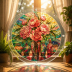 Pink peony acrylic puzzle suncatcher, colorful DIY floral window decor