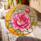Pink peony crescent moon stained glass suncatcher