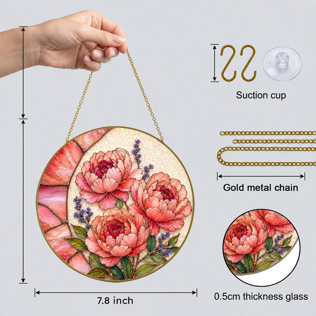 Pink peony suncatcher view 3
