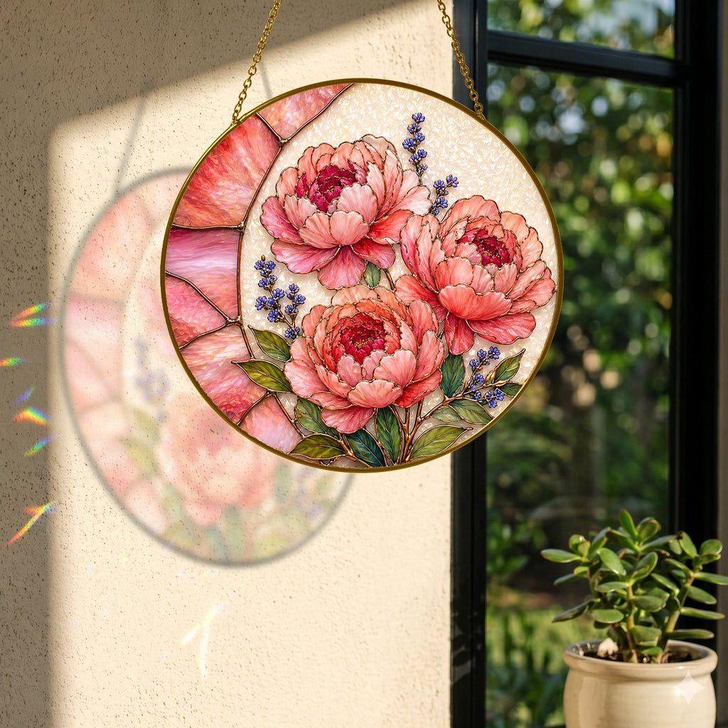 Pink peony suncatcher view 4