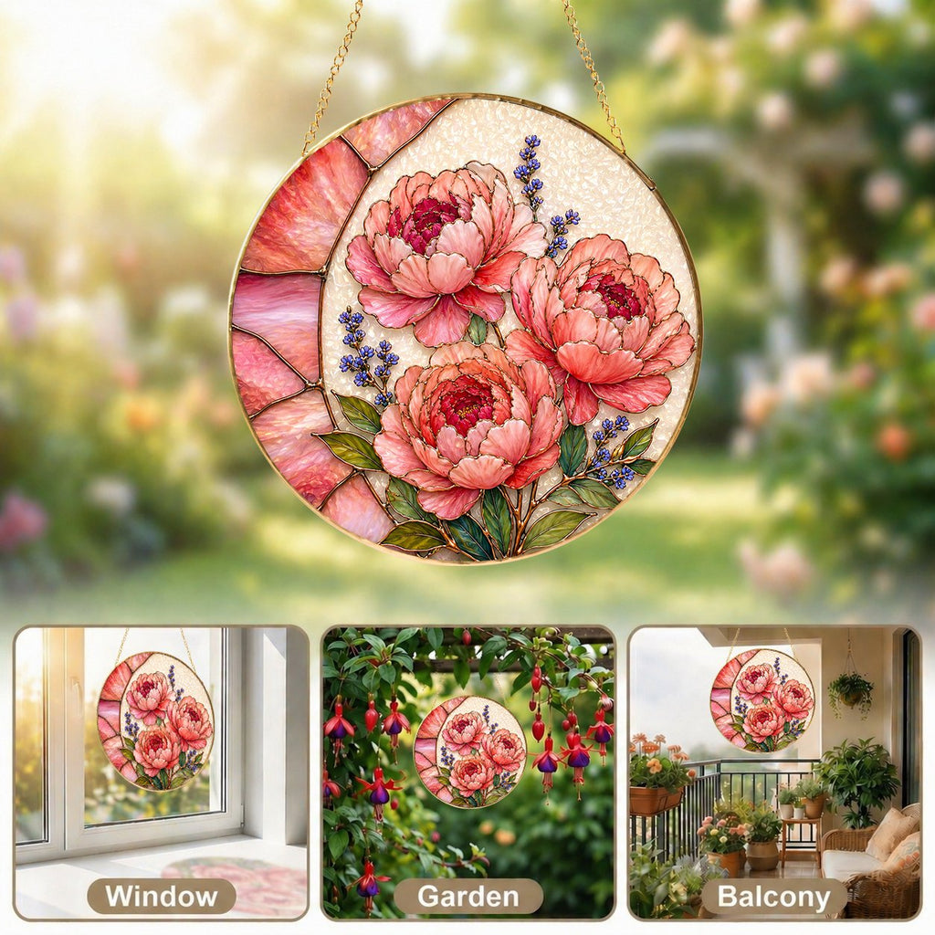 Pink peony suncatcher view 5
