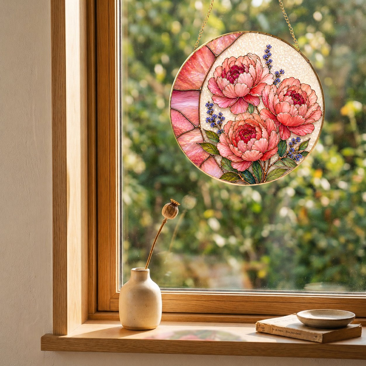 Pink peony suncatcher view 11