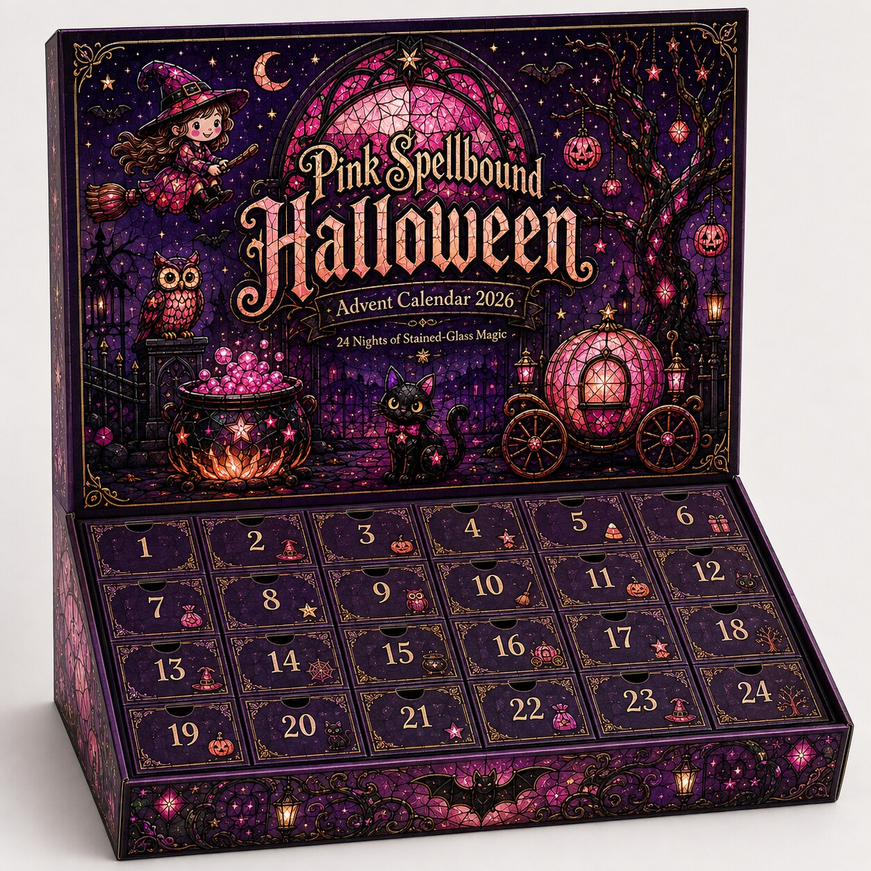 Pink Spellbound Halloween Advent Calendar – 24 Acrylic Ornaments