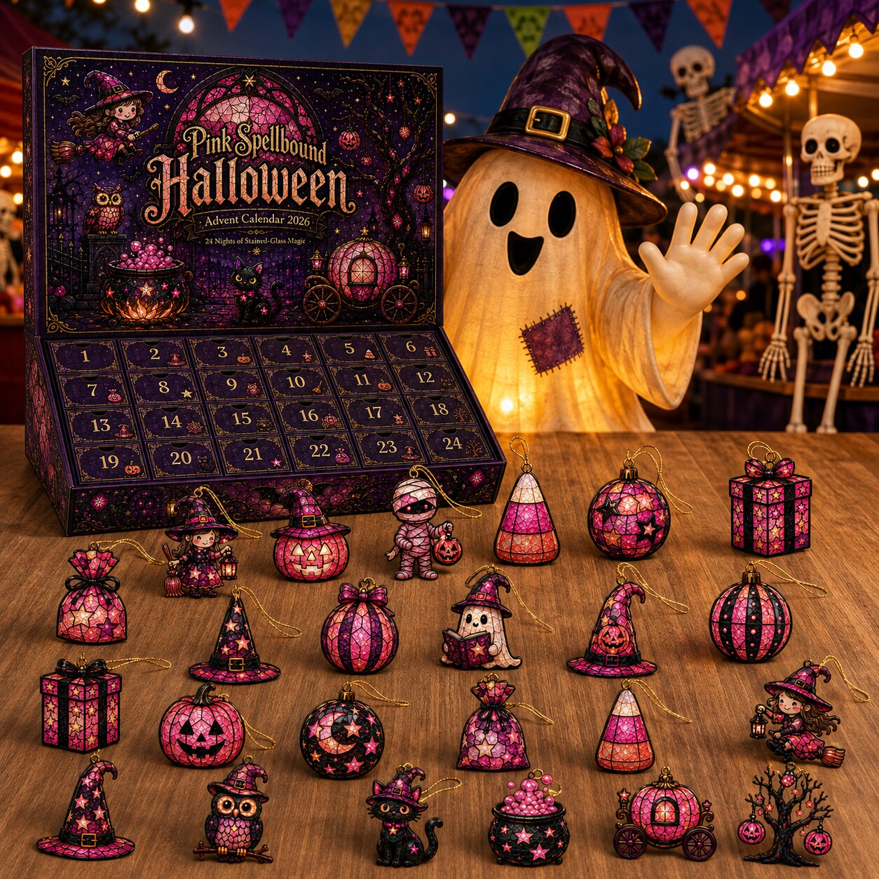 Pink Spellbound Halloween Advent Calendar – 24 Acrylic Ornaments