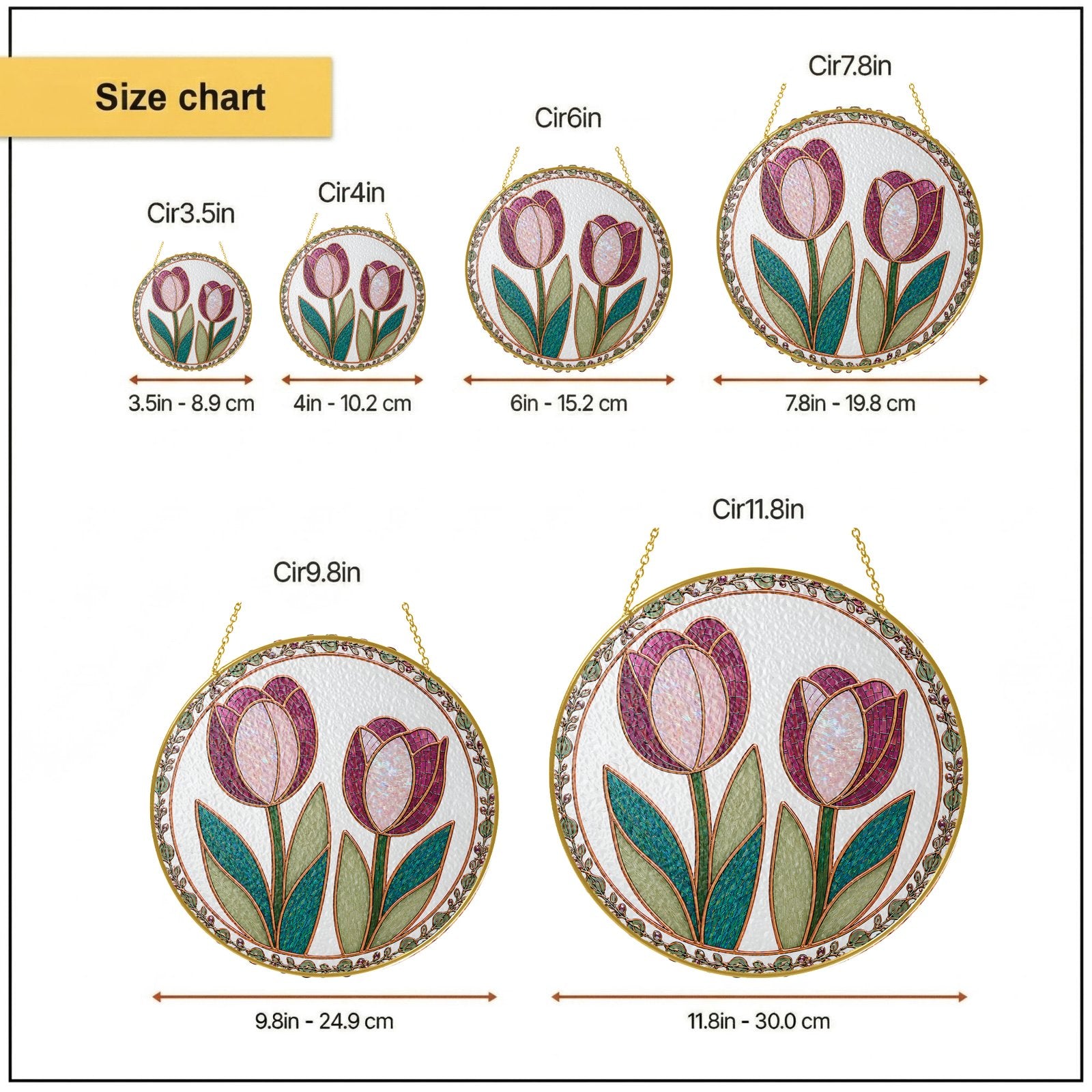 Pink tulip stained glass suncatcher lifestyle