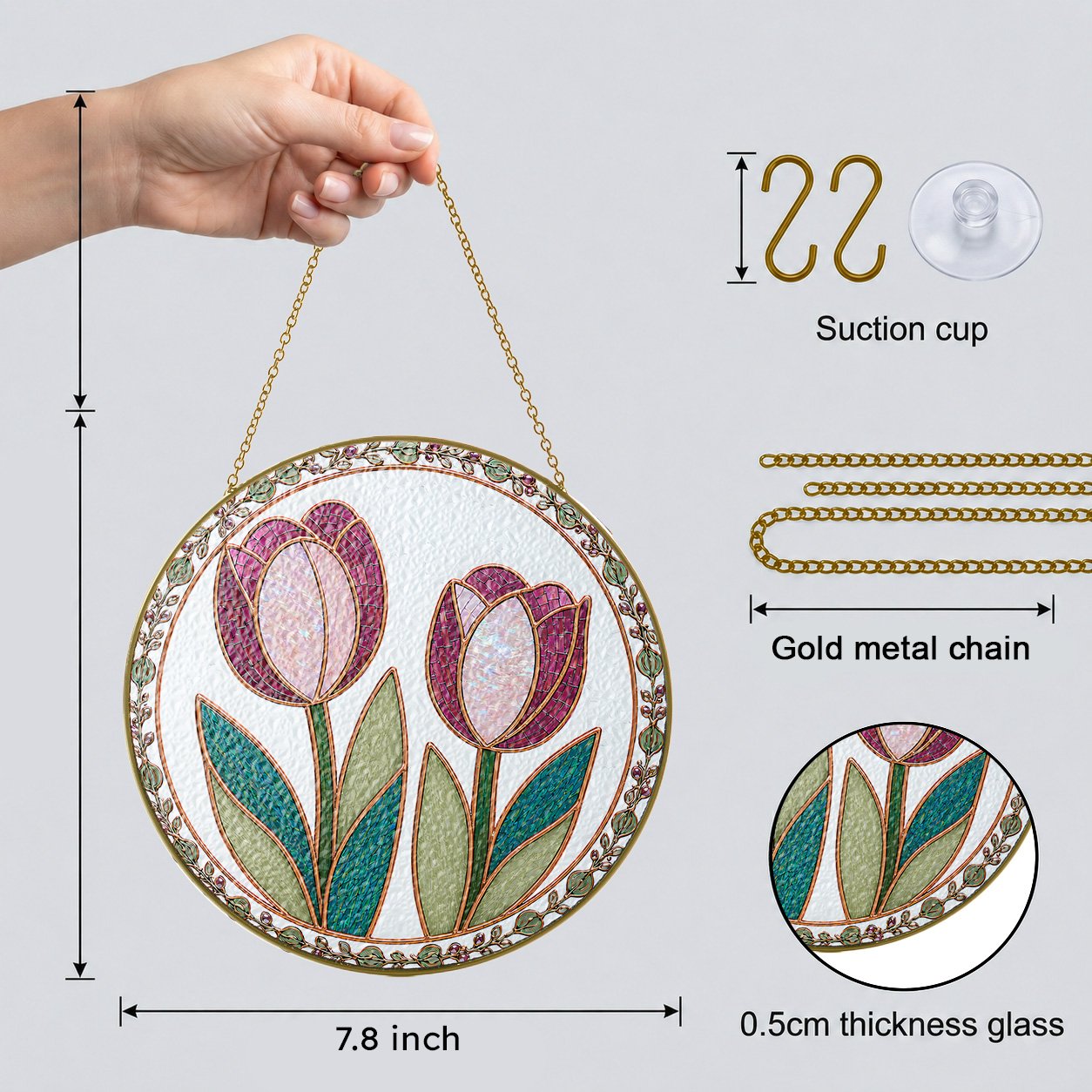 Pink tulip stained glass suncatcher