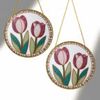 Pink tulip stained glass suncatcher