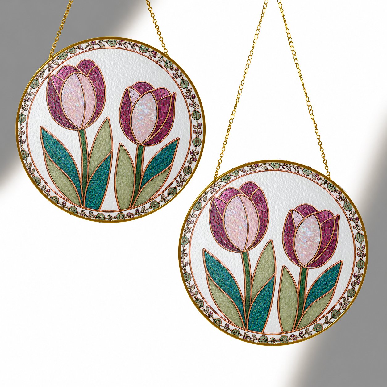 Pink tulip stained glass suncatcher