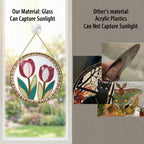 Pink tulip stained glass suncatcher size chart