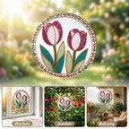 Pink tulip stained glass suncatcher packaging