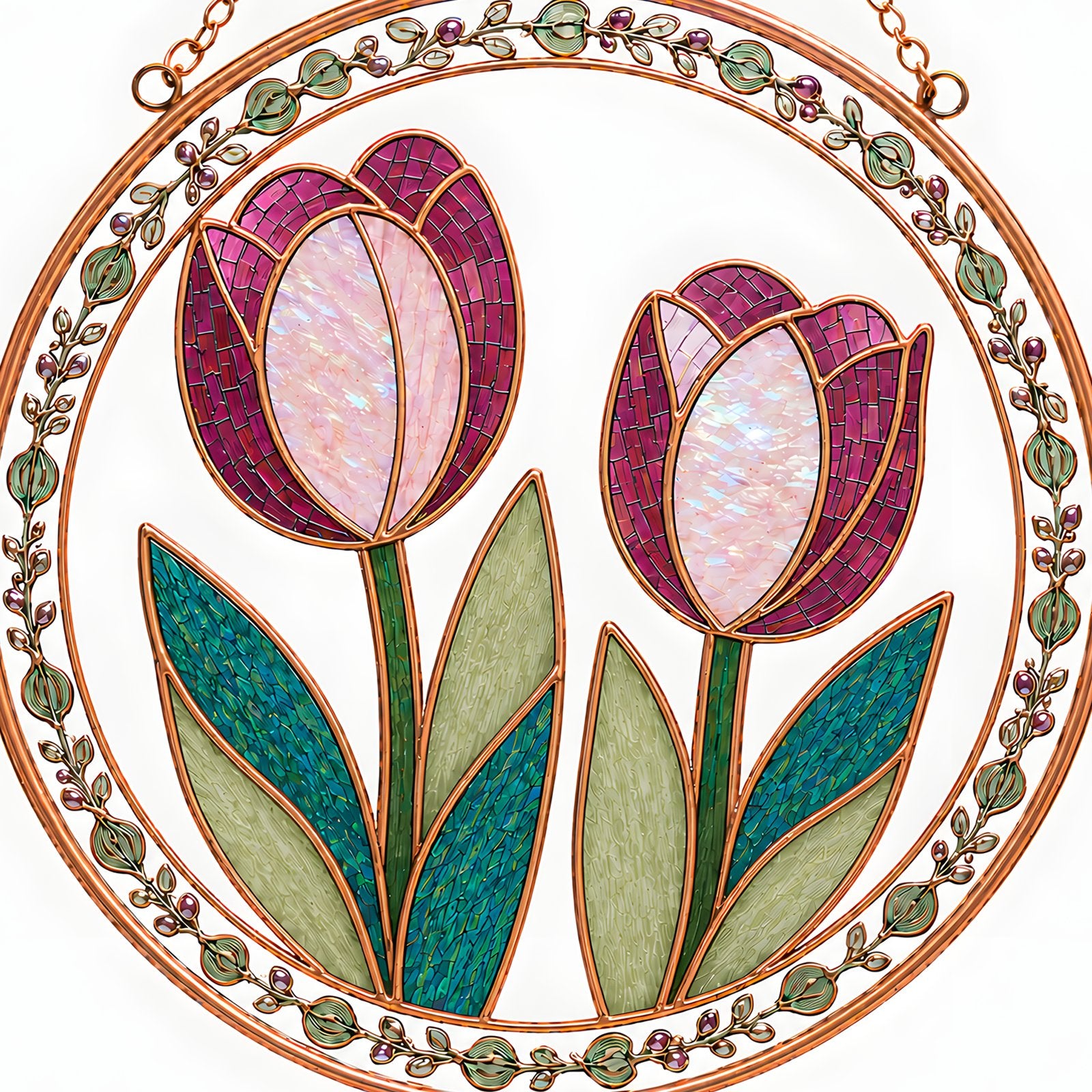 Pink tulip stained glass suncatcher design