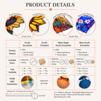 Pixiwoo product details – acrylic suncatcher sizes, materials and included items