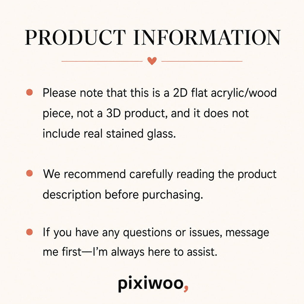 Pixiwoo product information – 2D flat acrylic piece, not real stained glass