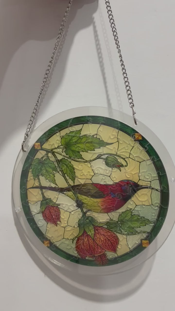 Crimson Sunbird Flower Acrylic Puzzle Suncatcher
