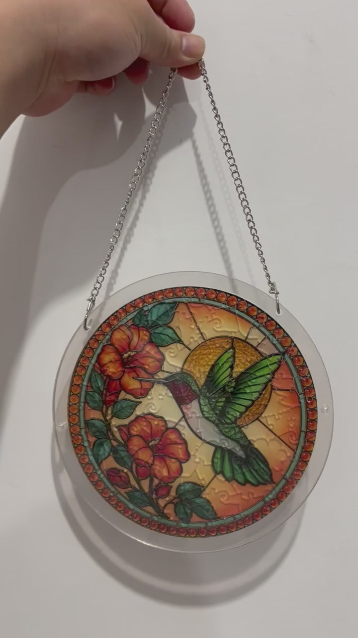 Tangerine Bloom Hummingbird Acrylic Puzzle Suncatcher
