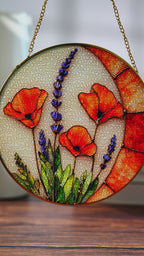 Crescent Moon Wildflower Stained Glass Suncatcher - Fire & Bloom