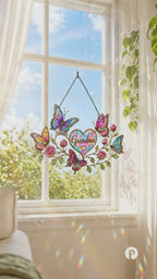 Personalized Grandma Butterfly & Heart Holographic Acrylic Suncatcher