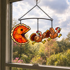 Pumpkin Pie Chasing Turkey Holographic Acrylic Suncatcher