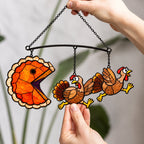 Pumpkin Pie Chasing Turkey Holographic Acrylic Suncatcher
