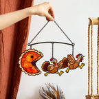 Pumpkin Pie Chasing Turkey Holographic Acrylic Suncatcher
