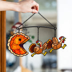 Pumpkin Pie Chasing Turkey Holographic Acrylic Suncatcher