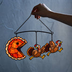 Pumpkin Pie Chasing Turkey Holographic Acrylic Suncatcher