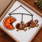Pumpkin Pie Chasing Turkey Holographic Acrylic Suncatcher
