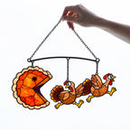 Pumpkin Pie Chasing Turkey Holographic Acrylic Suncatcher