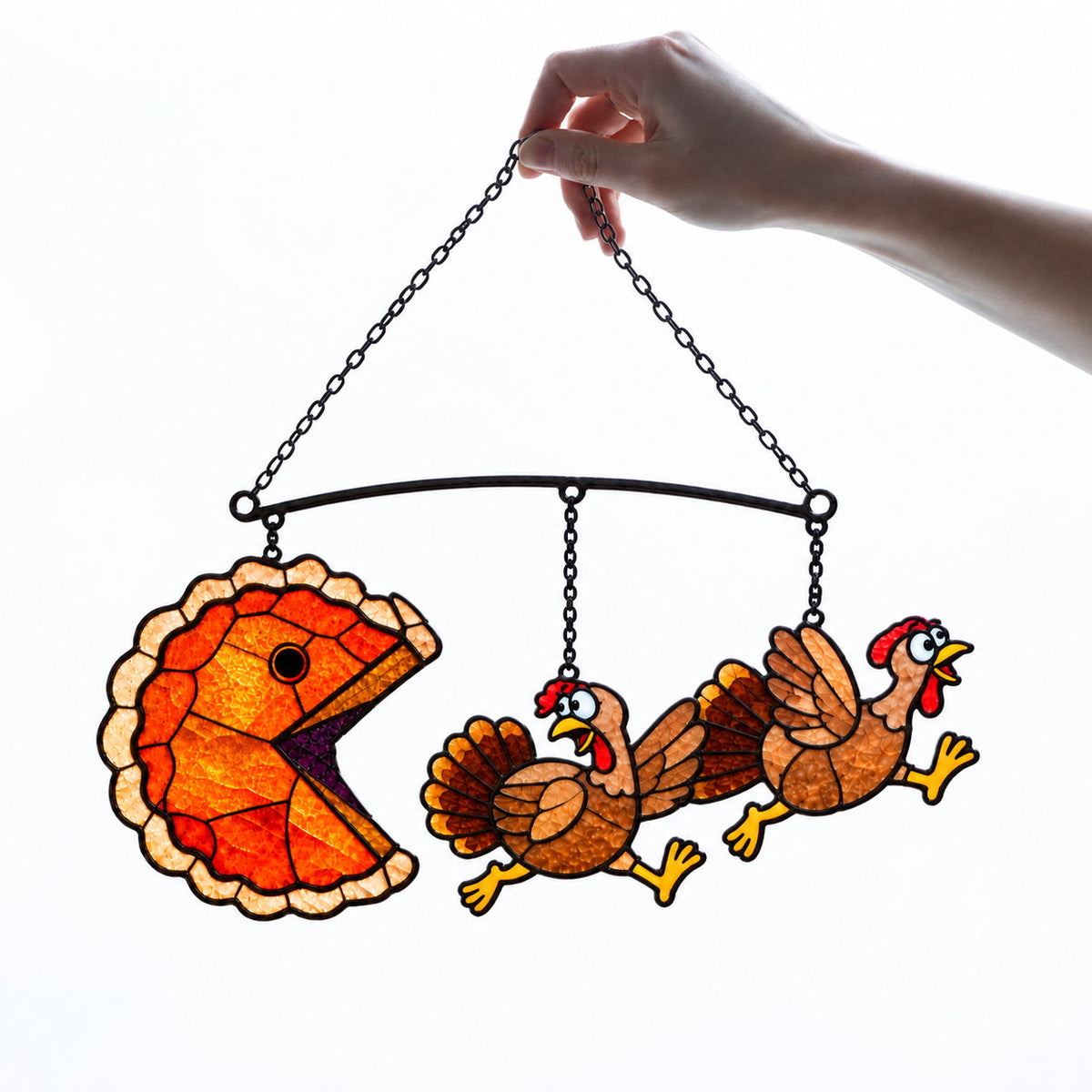Pumpkin Pie Chasing Turkey Holographic Acrylic Suncatcher