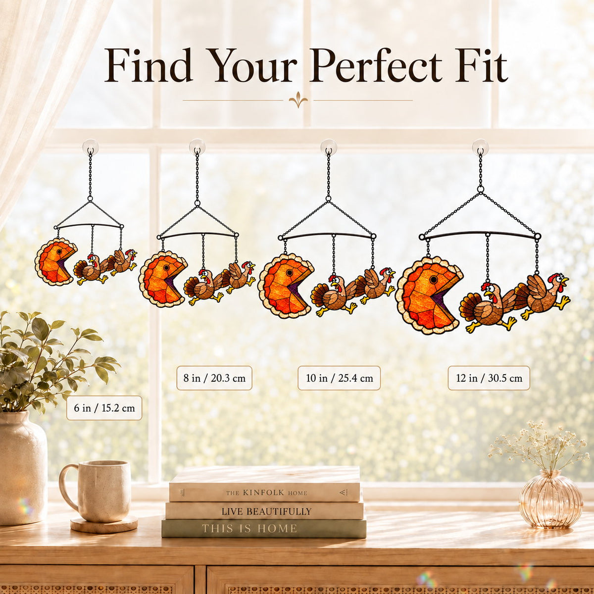 Pumpkin Pie Chasing Turkey Holographic Acrylic Suncatcher