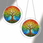 Rainbow tree of life acrylic puzzle suncatcher, colorful DIY window decor