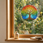 Rainbow tree of life acrylic puzzle suncatcher, colorful DIY window decor