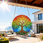 Rainbow tree of life acrylic puzzle suncatcher, colorful DIY window decor