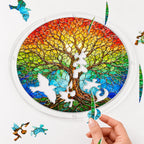 Rainbow tree of life acrylic puzzle suncatcher, colorful DIY window decor