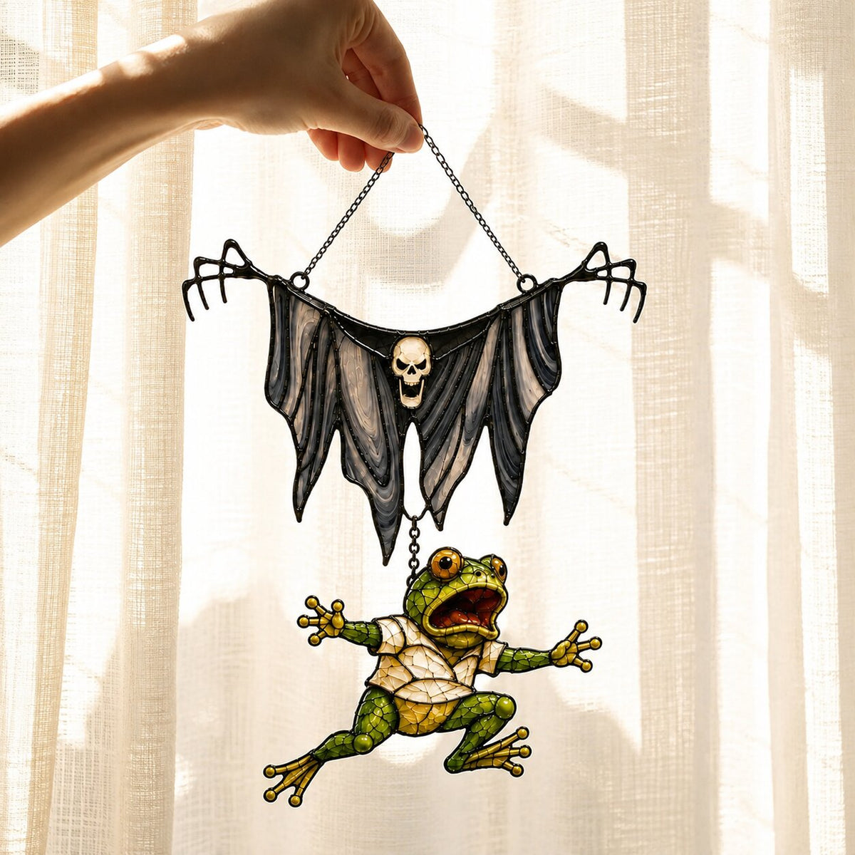 Reaper Cloak & Dangling Frog Holographic Acrylic Suncatcher