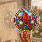 Red cardinal acrylic puzzle suncatcher, colorful DIY stained-glass-style window decor